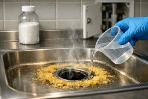 Perigos de usar soda cáustica para desentupir pia em 2026